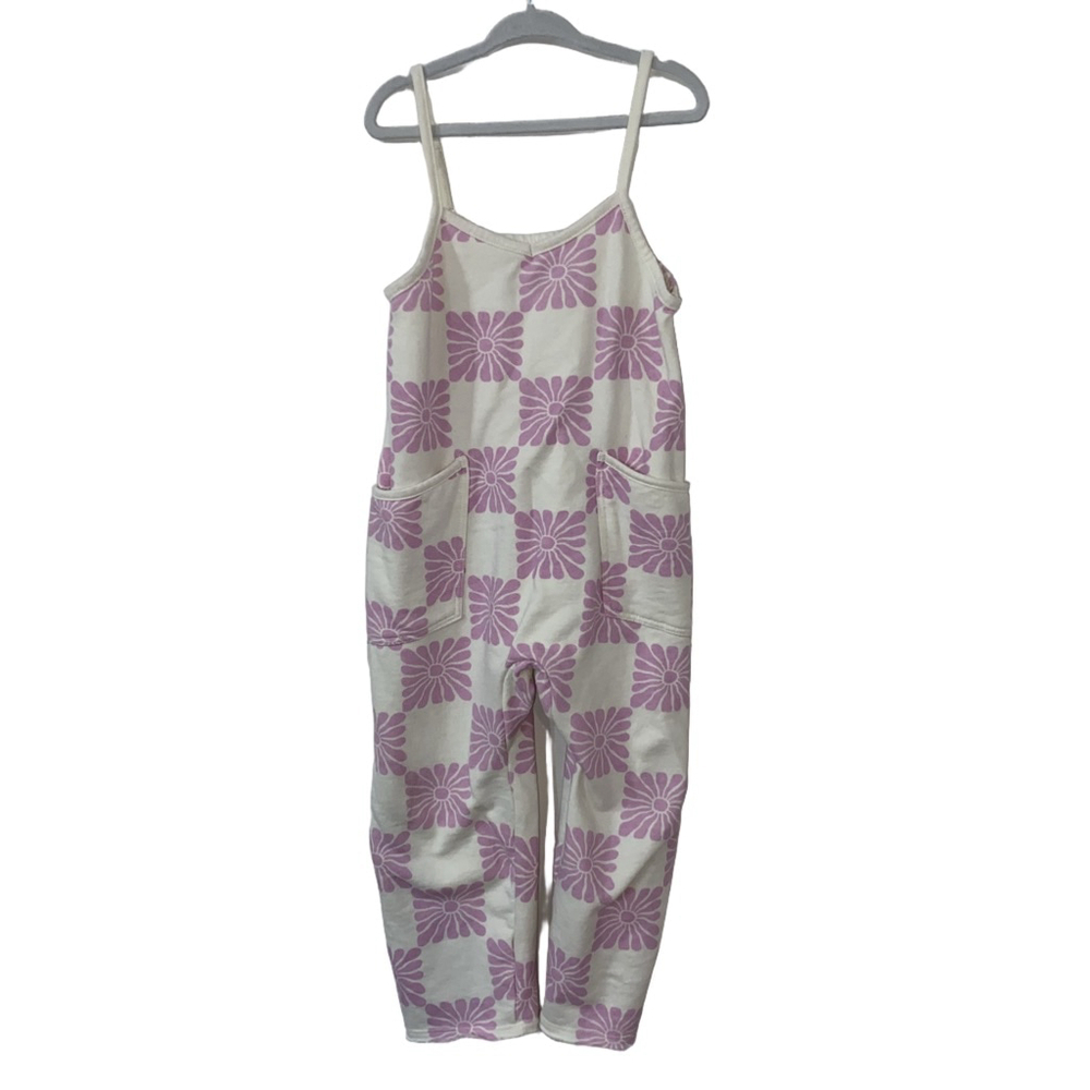 Girls Grayson Threads Pink and White Checkered Floral Jumpsuit Romper XS (4/5)